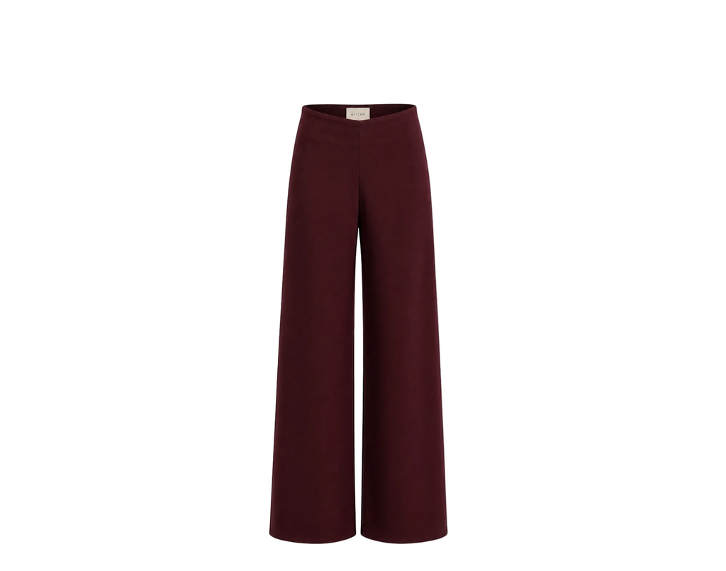 ALICHE burgundy wide-leg trousers with high waist on white background
